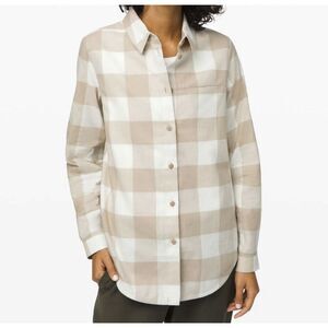 Lululemon Full‎ Day Ahead Plaid Shirt 4 Mojave Tan Nimbus Flannel Soft #WX5-5